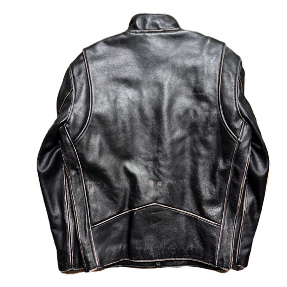 RARE “Golden Bear Sportwear” Black Genuine Leather Quilted Moto Biker Jacket - Picture 6 of 6